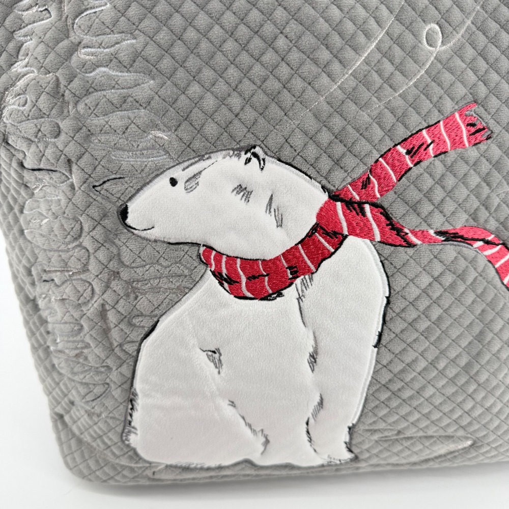 Vera Bradley Gray Quilted Velvet Polar Bear Winter Tote Bag Embroidered Holiday - Picture 6 of 8